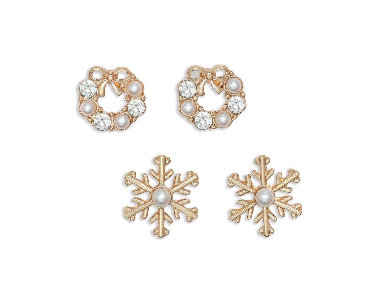 Wreath  and Snow Flake Post Earrings (Set of 2)