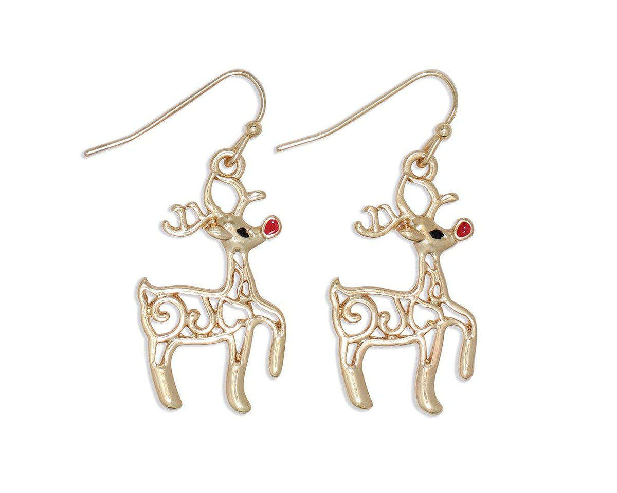 Gold Scroll Rudolph Earrings