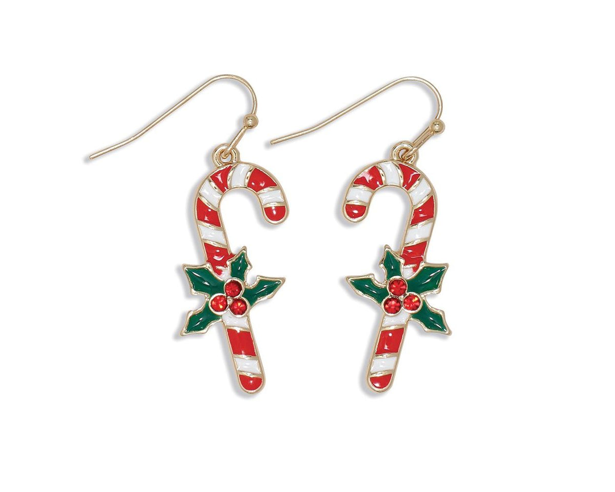 Candy Canes with Holly Earrings