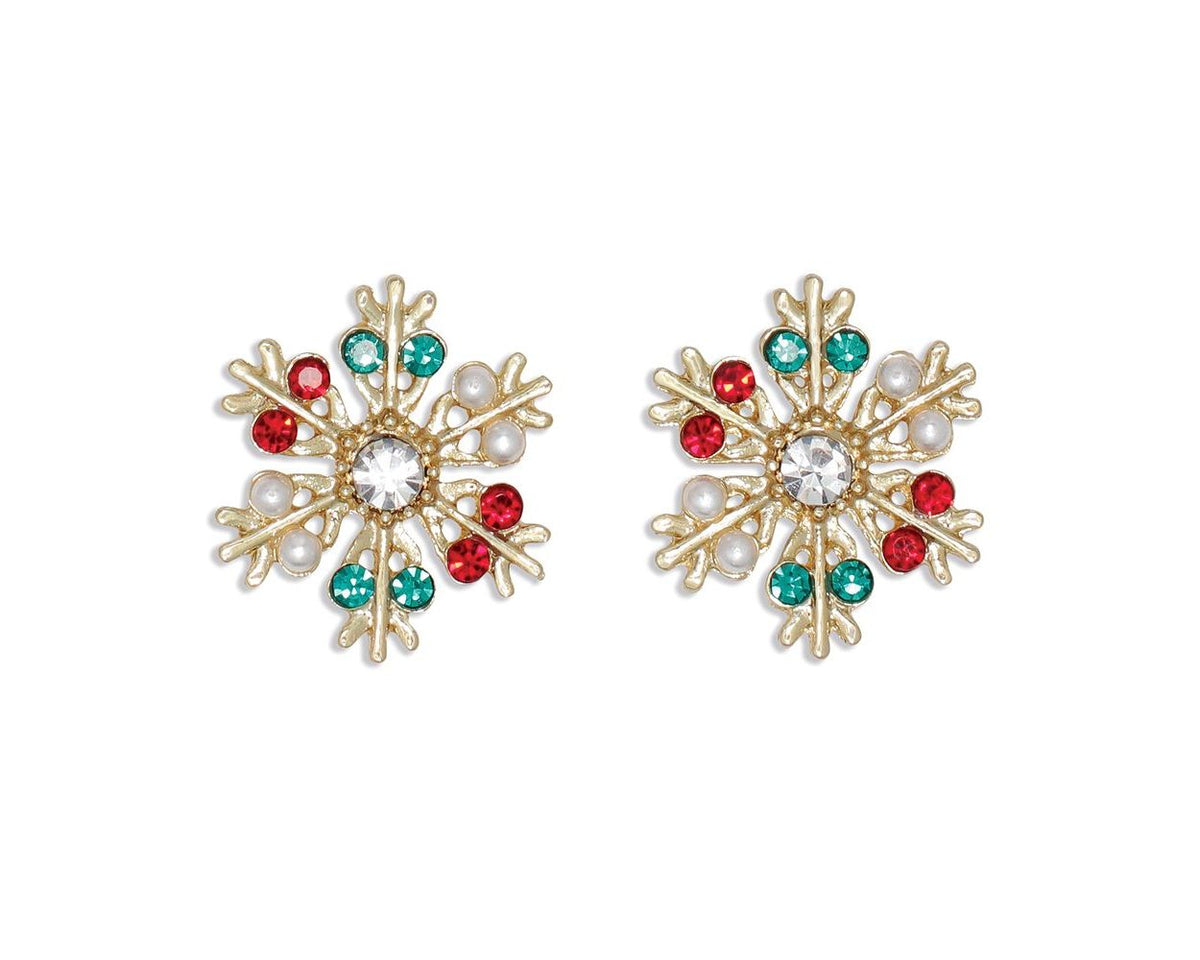 Embellished Festive Gold Snowflake Earrings