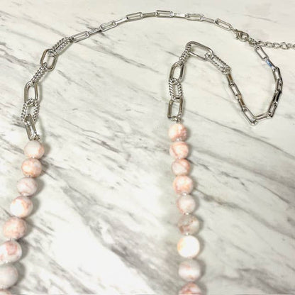 Anita K By Blushing Pink - Layered Rhodonite Necklace with Silver Paper Clip Chain