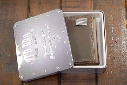 Christian Cross Leather Trifold Wallet: Crazyhorse Brown