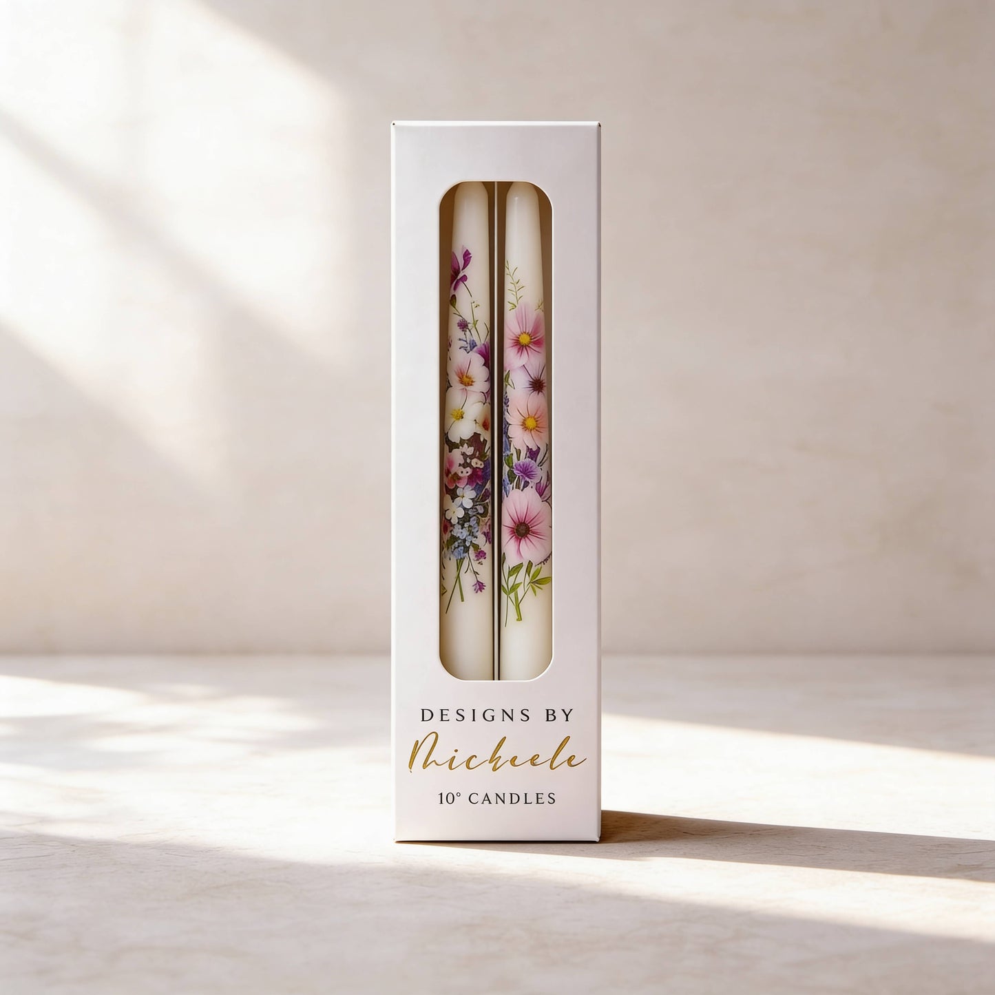Pastel Floral Taper Candle Set of 2 for Gifts and Decor