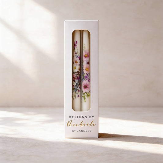 Pastel Floral Taper Candle Set of 2 for Gifts and Decor