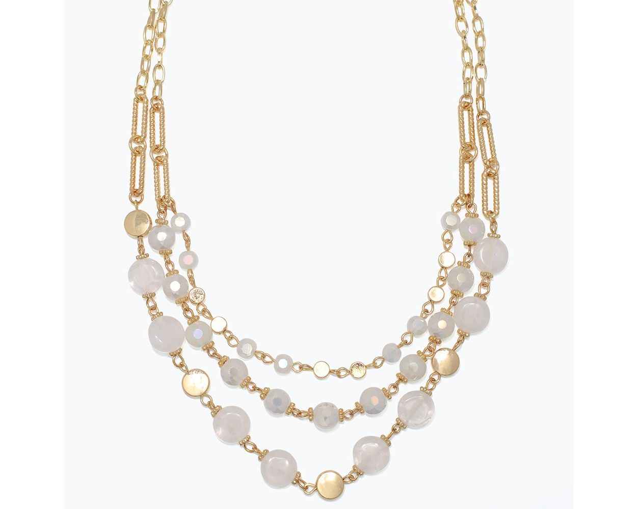 3-Tiered Gold and Glass Beaded Necklace
