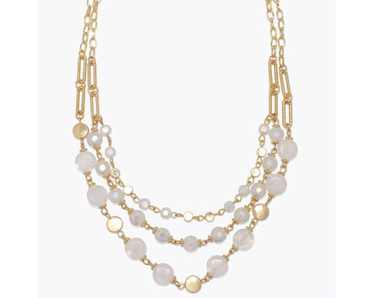3-Tiered Gold and Glass Beaded Necklace