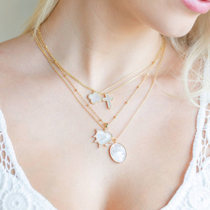 Good Fortune, Shell Pave Quatrefoil Necklace