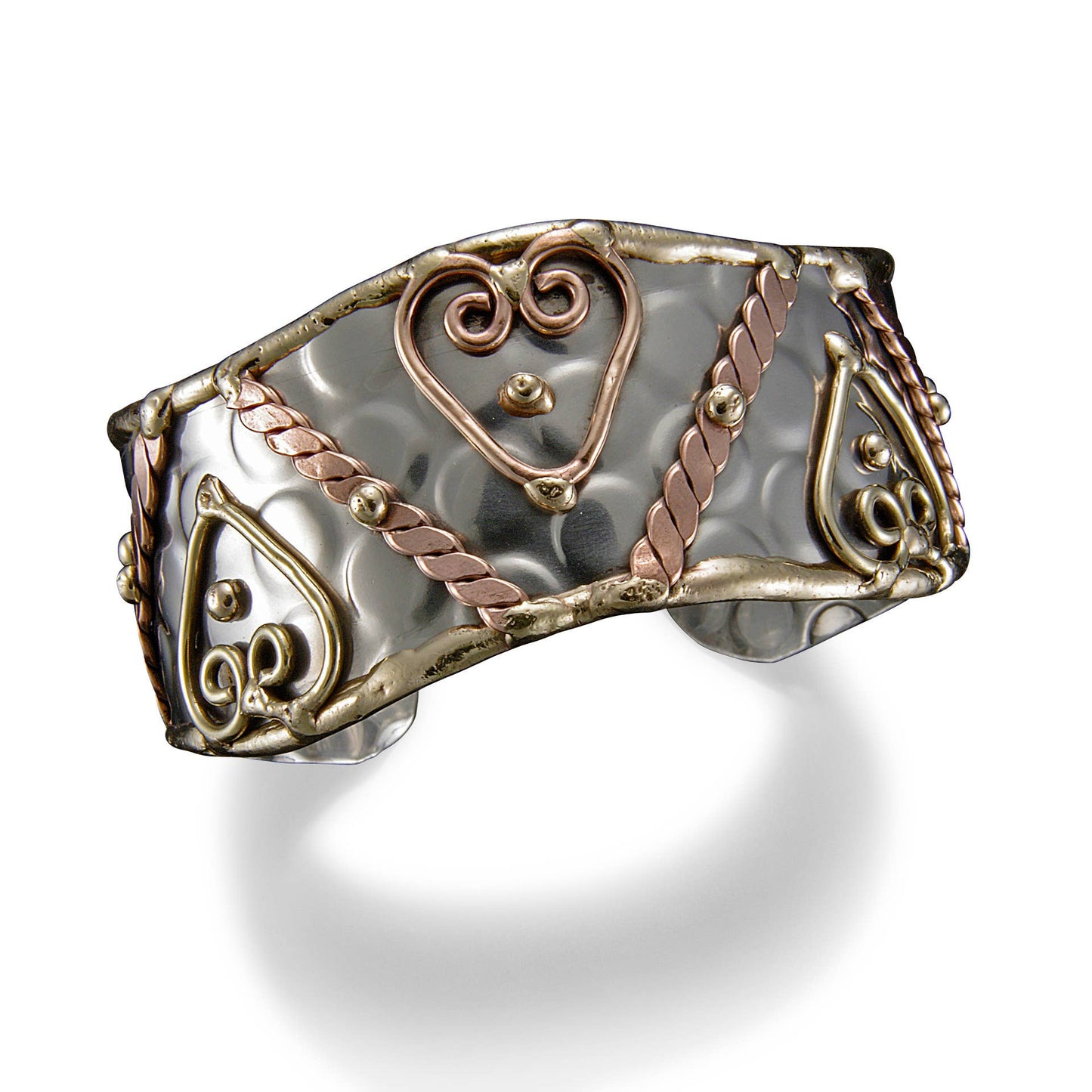 Mixed Metal Cuff Bracelet - Zig Zag Hearts