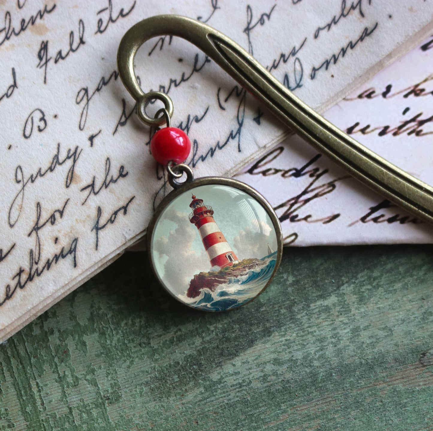 Deep Sea Lighthouse Glass and Bronze Bookmark