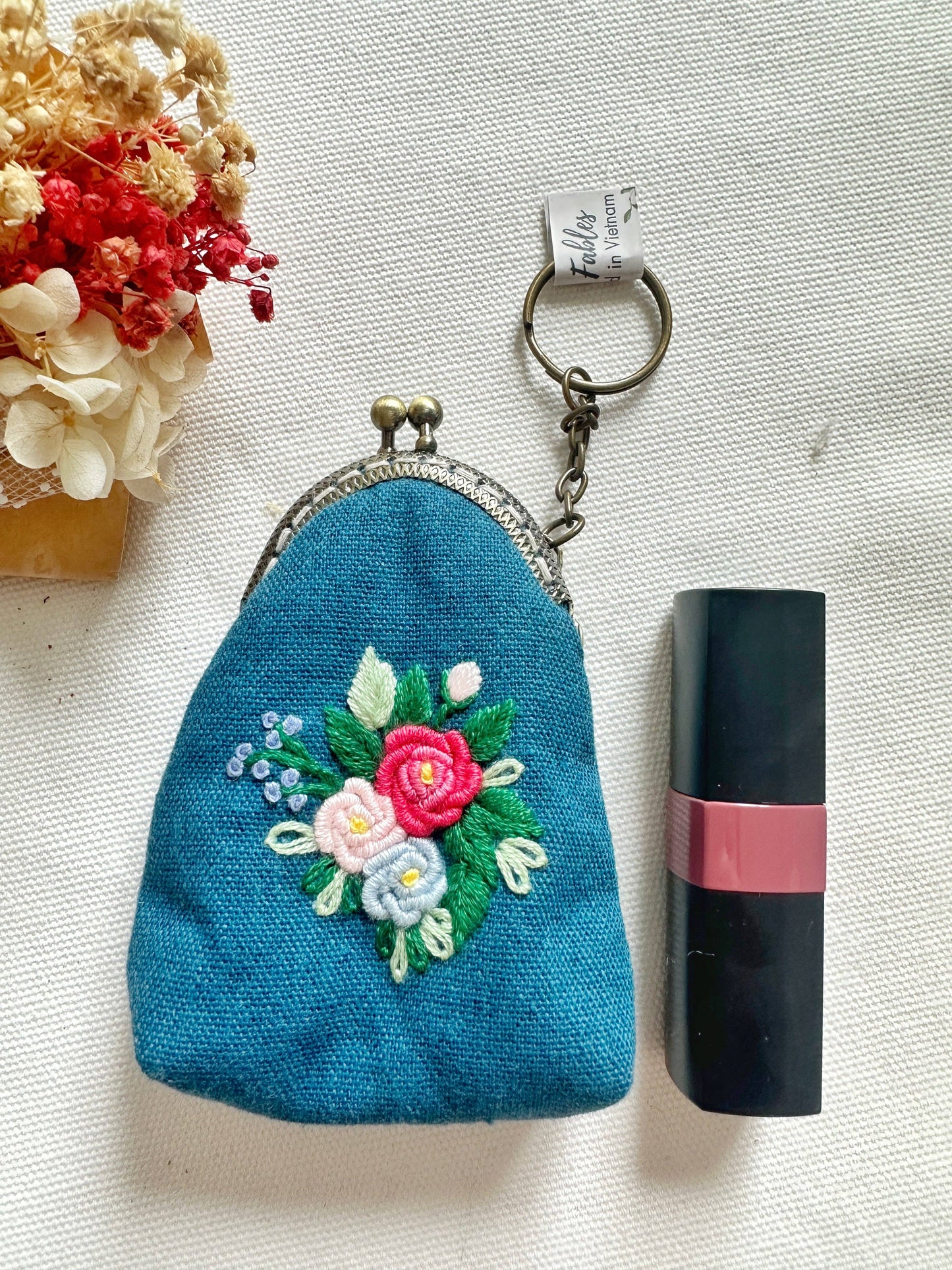 Floral Embroidered Keychain Pouch