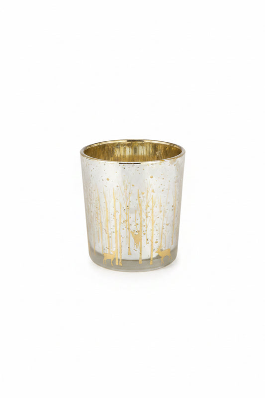 Votive Candle Holder-Silver Forest and Reindeer Pattern-3"