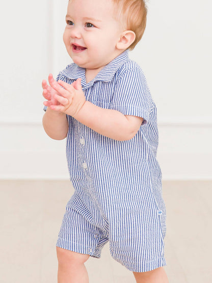 Baby Boy Blue Seersucker Button-Up Romper