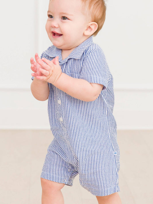 Baby Boy Blue Seersucker Button-Up Romper