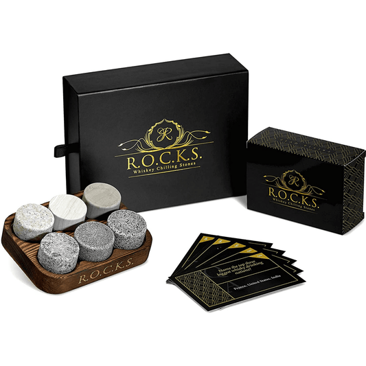 Piedras para enfriar whisky ROCKS - Set de regalo con preguntas y respuestas sobre whisky The Rocks