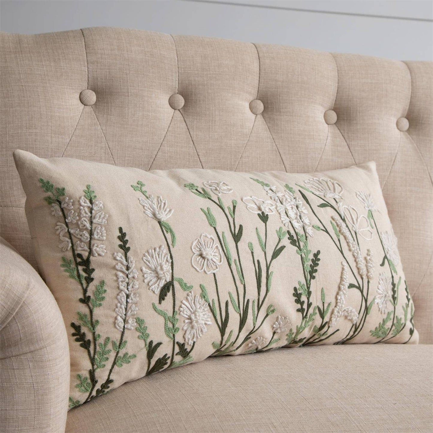 Lumbar Pillow - Embroidered Wild Flowers
