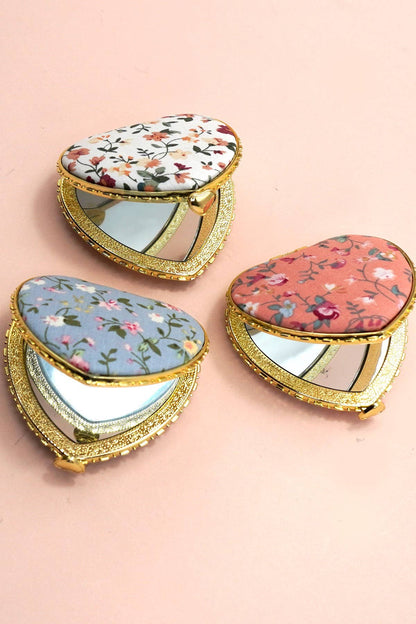 TRAVEL POCKET COMPACT HANDHELD FLORAL MIRROR
