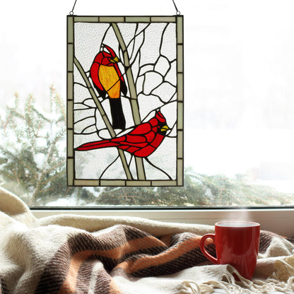 18.5"H Annabelle Red Cardinal Stained Glass Window Panel