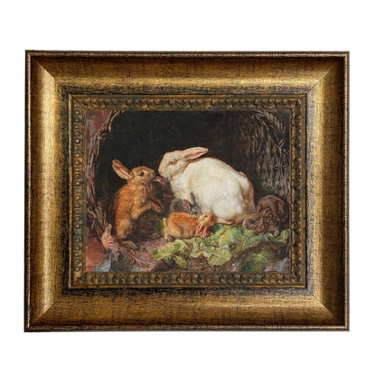 Hares and Young Framed Painting Print on Canvas