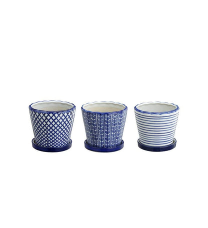 Blue & White Planters w/Saucers
