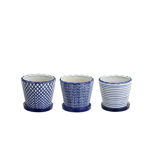 Blue & White Planters w/Saucers