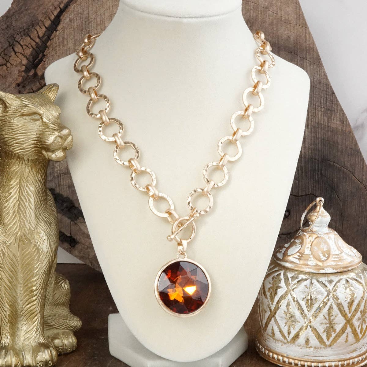 Collar de cadena de anillo grueso con cristal brillante