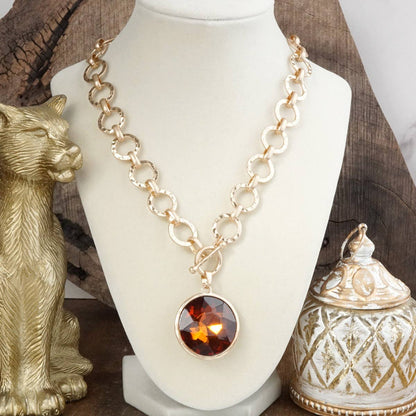 Collar de cadena de anillo grueso con cristal brillante