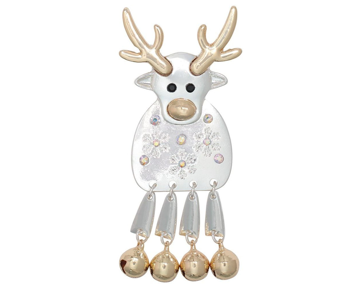 Moveable Polished Two-Tone Reindeer Brooch