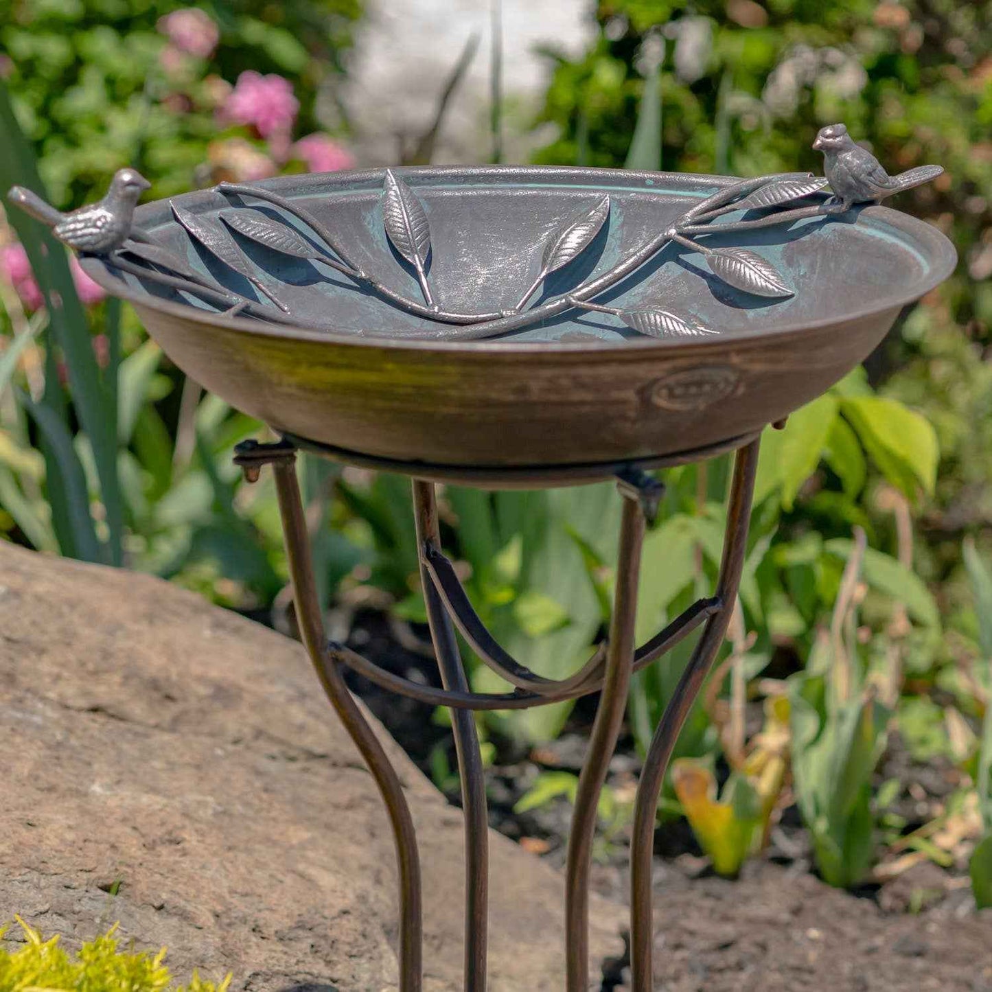"Two Birds" Iron Birdbath - 3 Color Options: Bronze