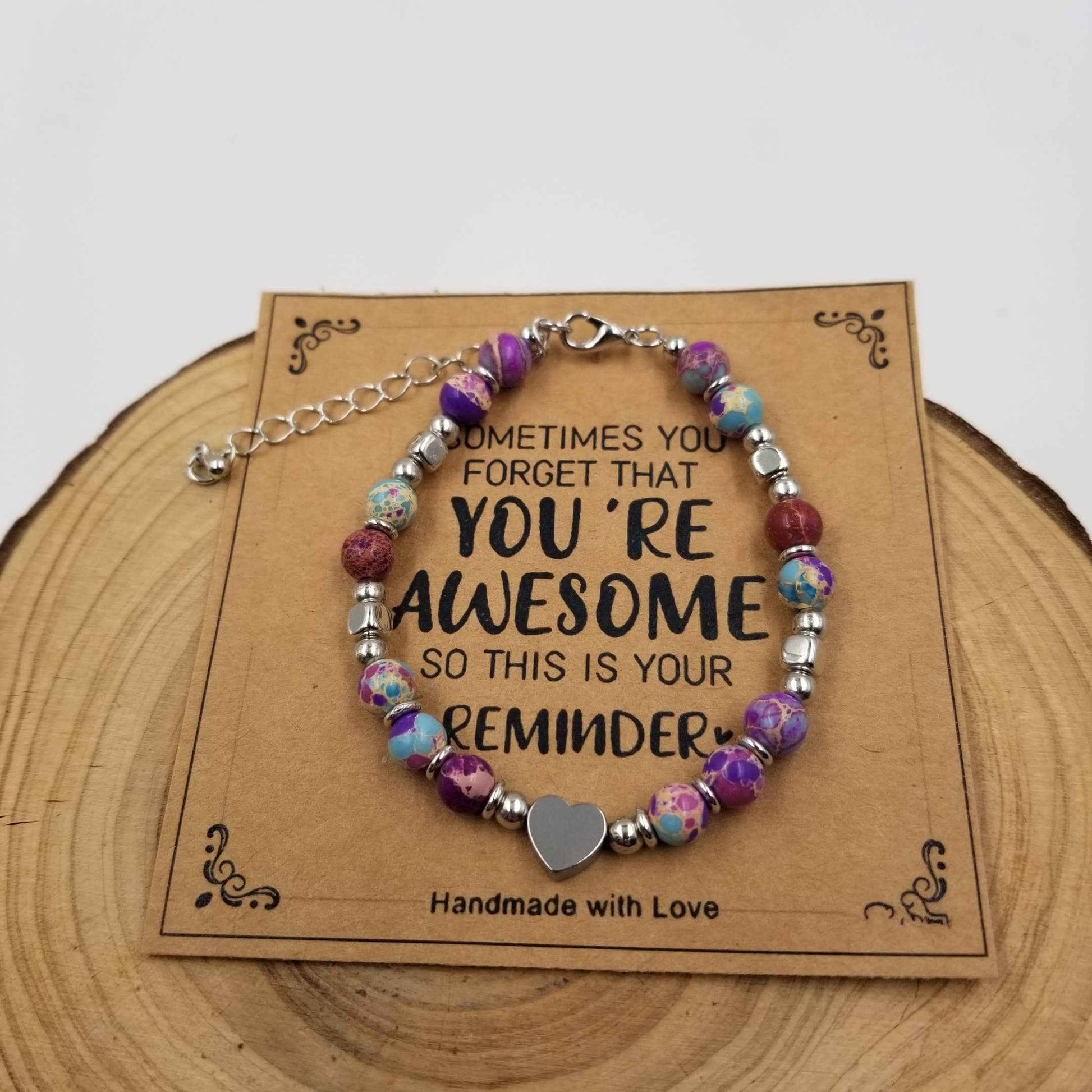 Natura Purple Crazy Lace Agate Beads Heart Bracelet