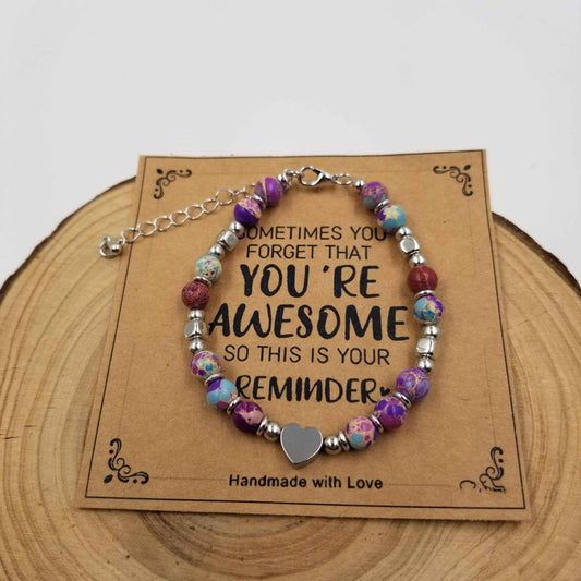 Natura Purple Crazy Lace Agate Beads Heart Bracelet