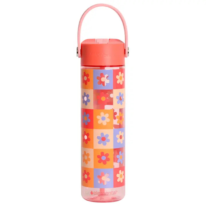 Tritan Water Bottle with Handle 26oz Checkered Flowers