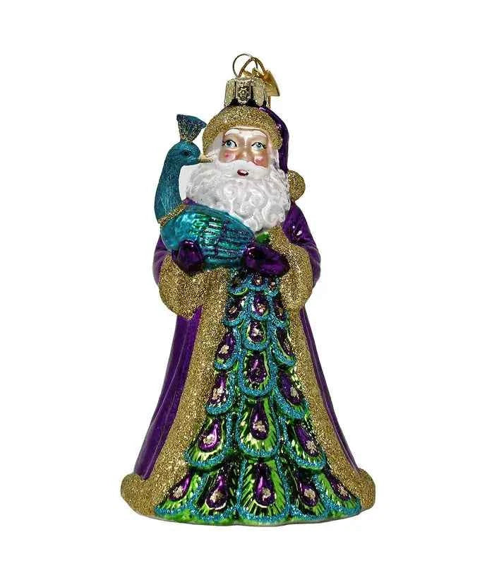 5.5"NOBLE GEMS SANTA W/PEACOCK ORNAMENT