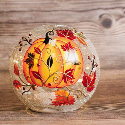 Swirling Pumpkin LED Glass Orb – Fall Autumn Home Decor