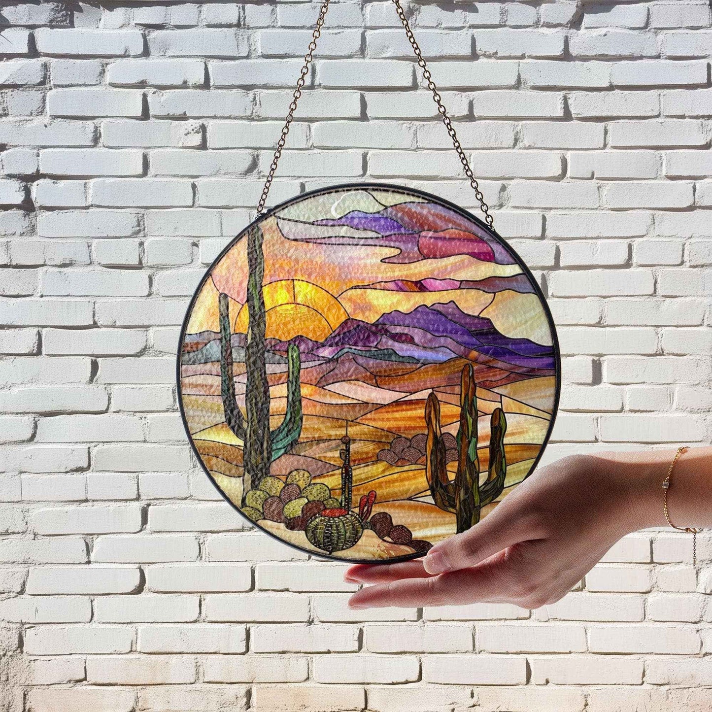 Desert Sunset Stained Glass Suncatcher, Southwestern Home