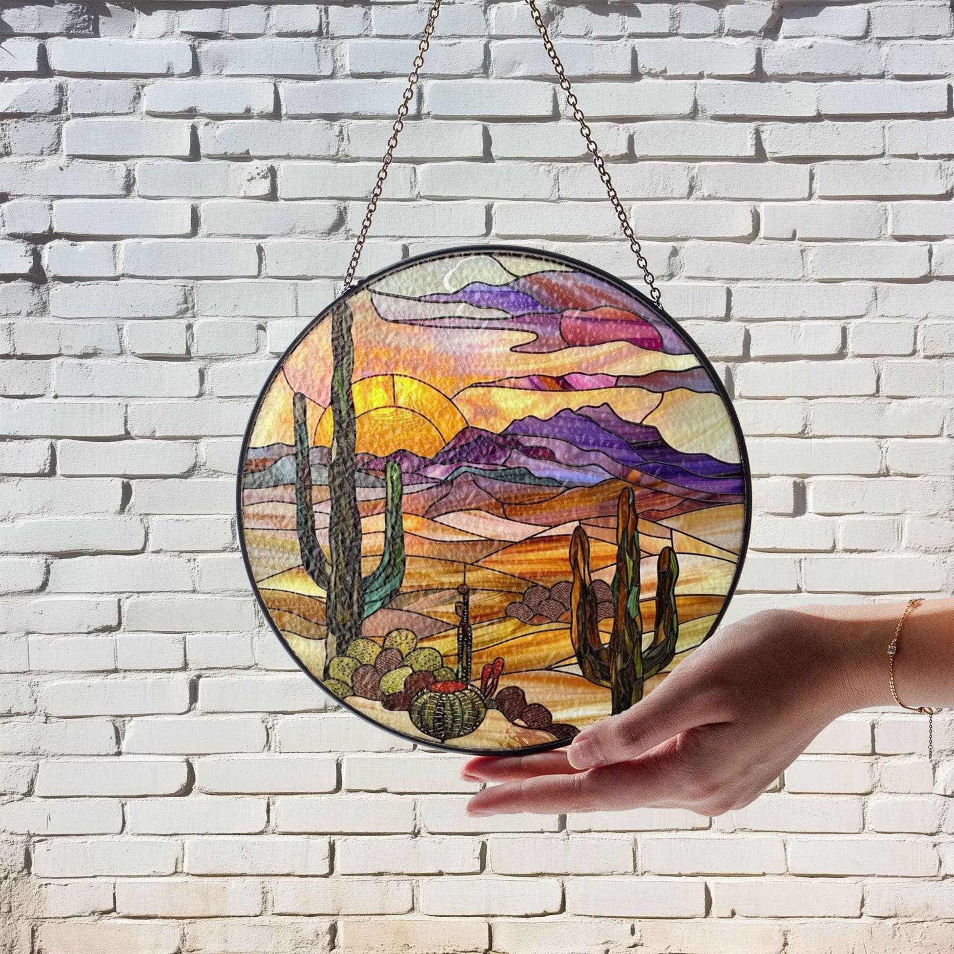 Desert Sunset Stained Glass Suncatcher, Southwestern Home