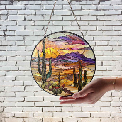 Desert Sunset Stained Glass Suncatcher, Southwestern Home