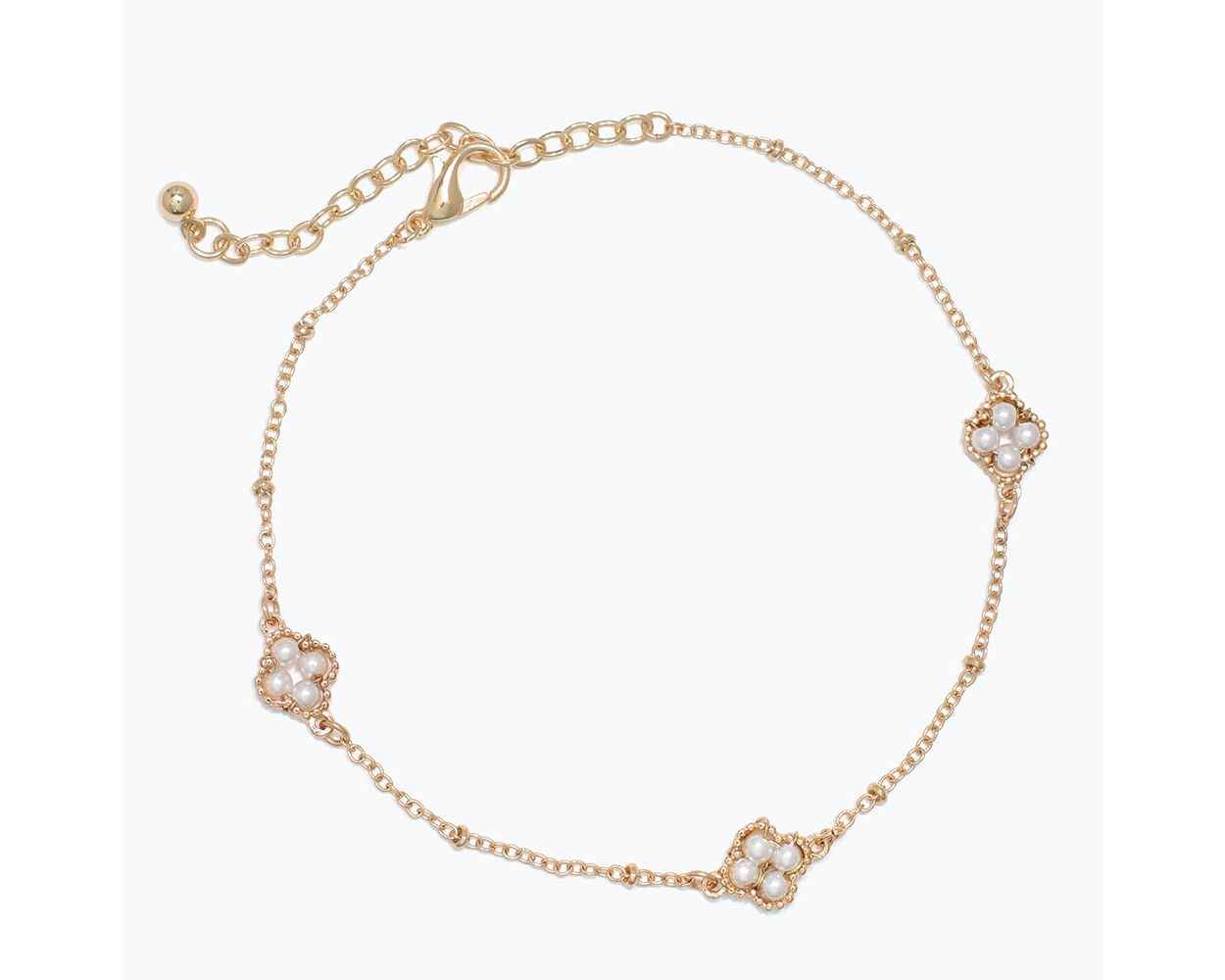 Gold and Pearl Clover Anklet