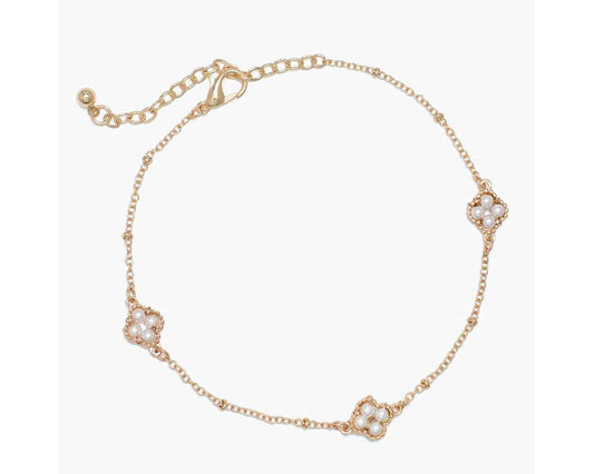 Gold and Pearl Clover Anklet