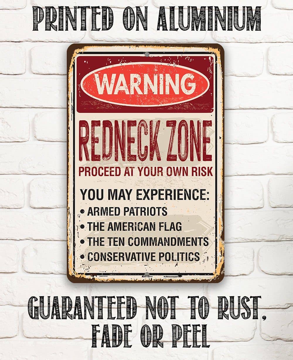 Advertencia Zona Redneck - Letrero metálico