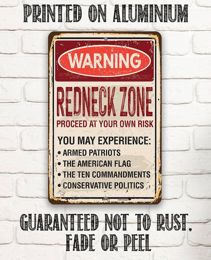 Advertencia Zona Redneck - Letrero metálico