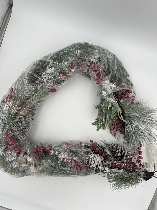 Snowy Pine Garland w/Pinecones & Red Berries-72"
