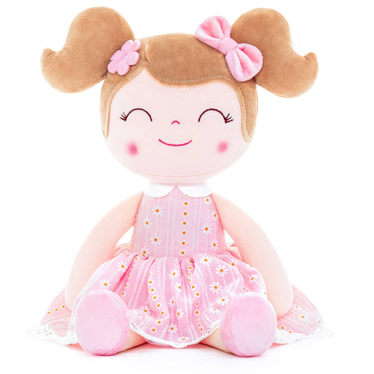 Light Pink Plush Doll With Light Brown Hair