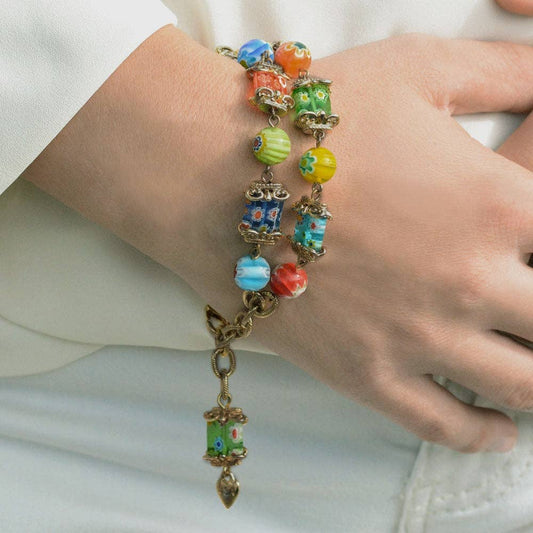 Millefiori Glass Rainbow Two Strand Bracelet