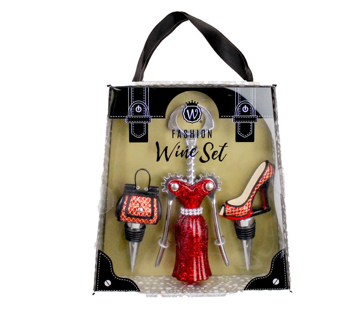 Red & Gold Glitter Wine Fashion Set
