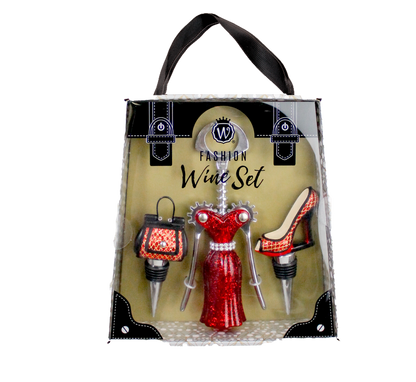 Red & Gold Glitter Wine Fashion Set
