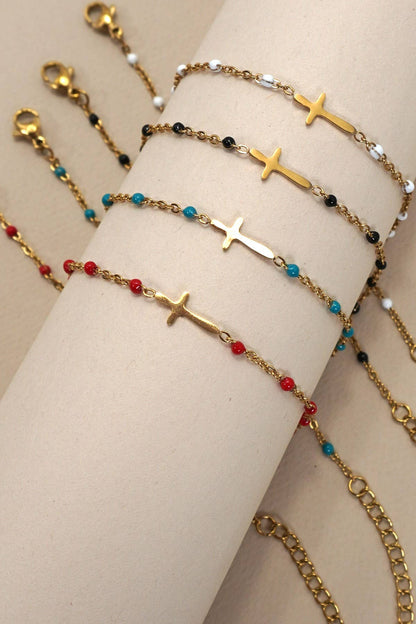 JOSSLYN de wall to wall - PULSERA CON CRUZ DE ACERO INOXIDABLE DE 18 QUILATES SIN DESLUSTRACIÓN | 40B5176