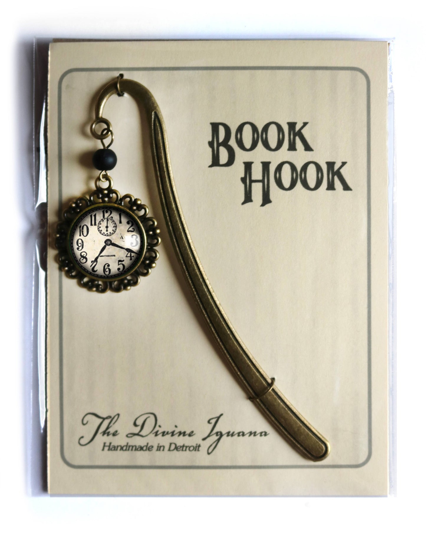 Edwardian Clock Steampunk Bronze and Glass Cabochon Bookmark