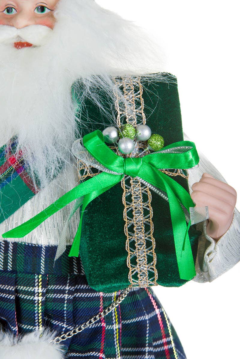Green/White Scottish Santa Figurine With Forest Kilt