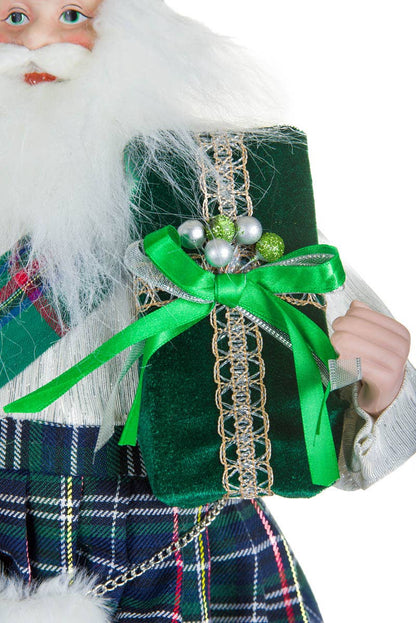 Green/White Scottish Santa Figurine With Forest Kilt