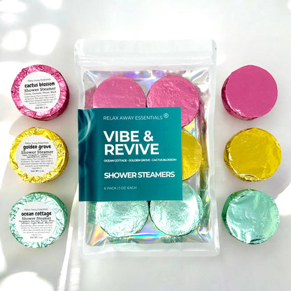 Relax Away Essentials - Vibe and Revive Shower Steamers 6 Pack - Made in USA